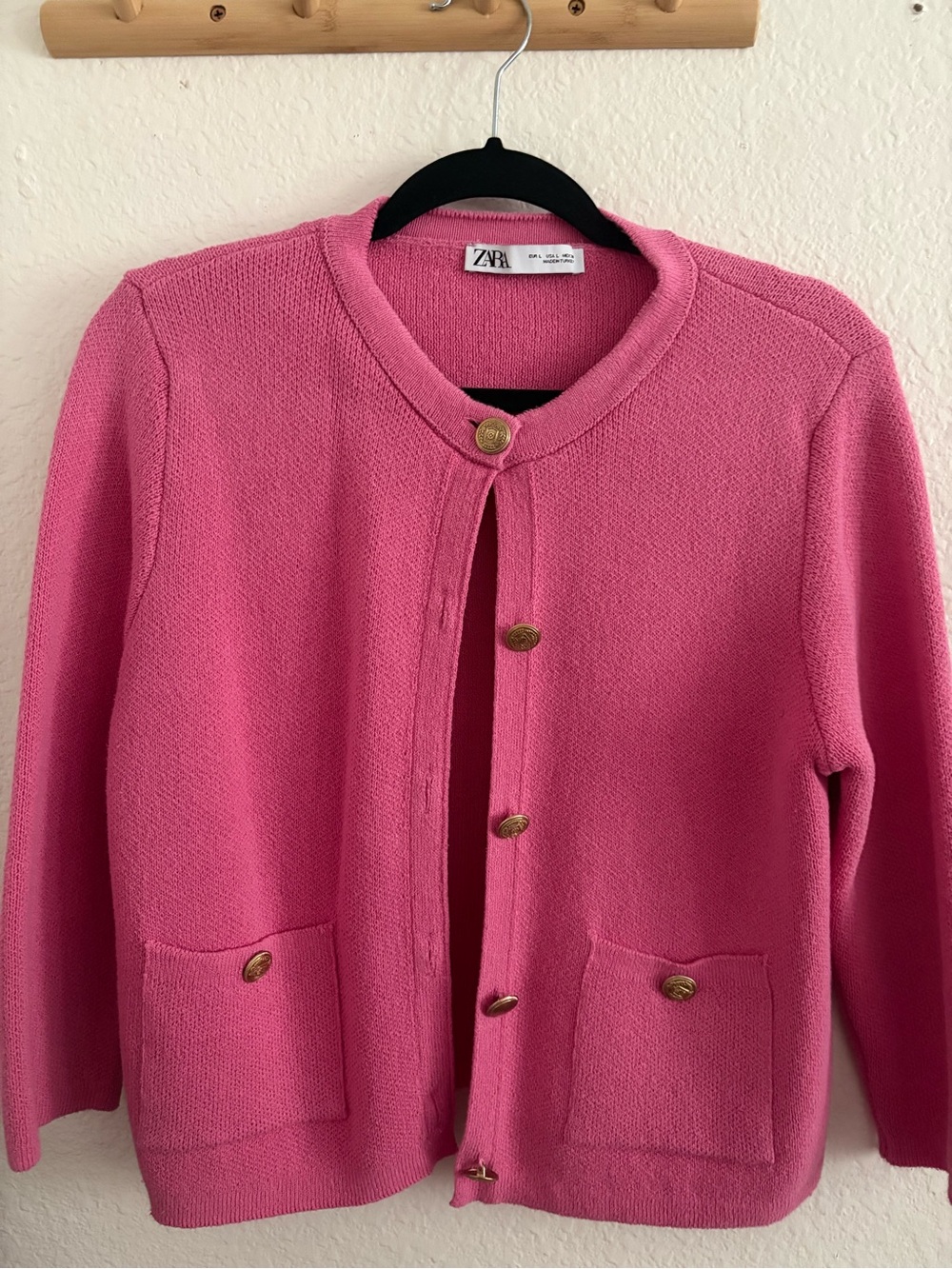 Zara Hot Pink Round-Neck Button Cardigan